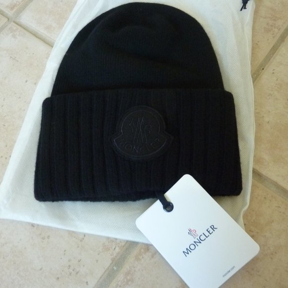 Moncler Accessories - MONCLER Logo-Patch Wool Beanie Hat (Black) - $345
